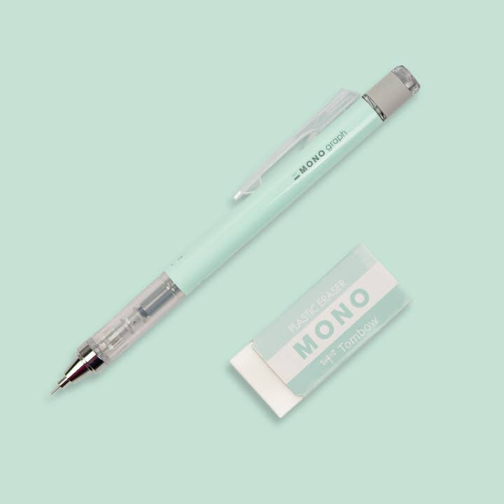 Tombow Mono Graph Mechanical Pencil + Eraser Set - Mint Green