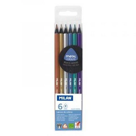 Triangular Black Wood Metallic Pencils - Set of 6 Colors