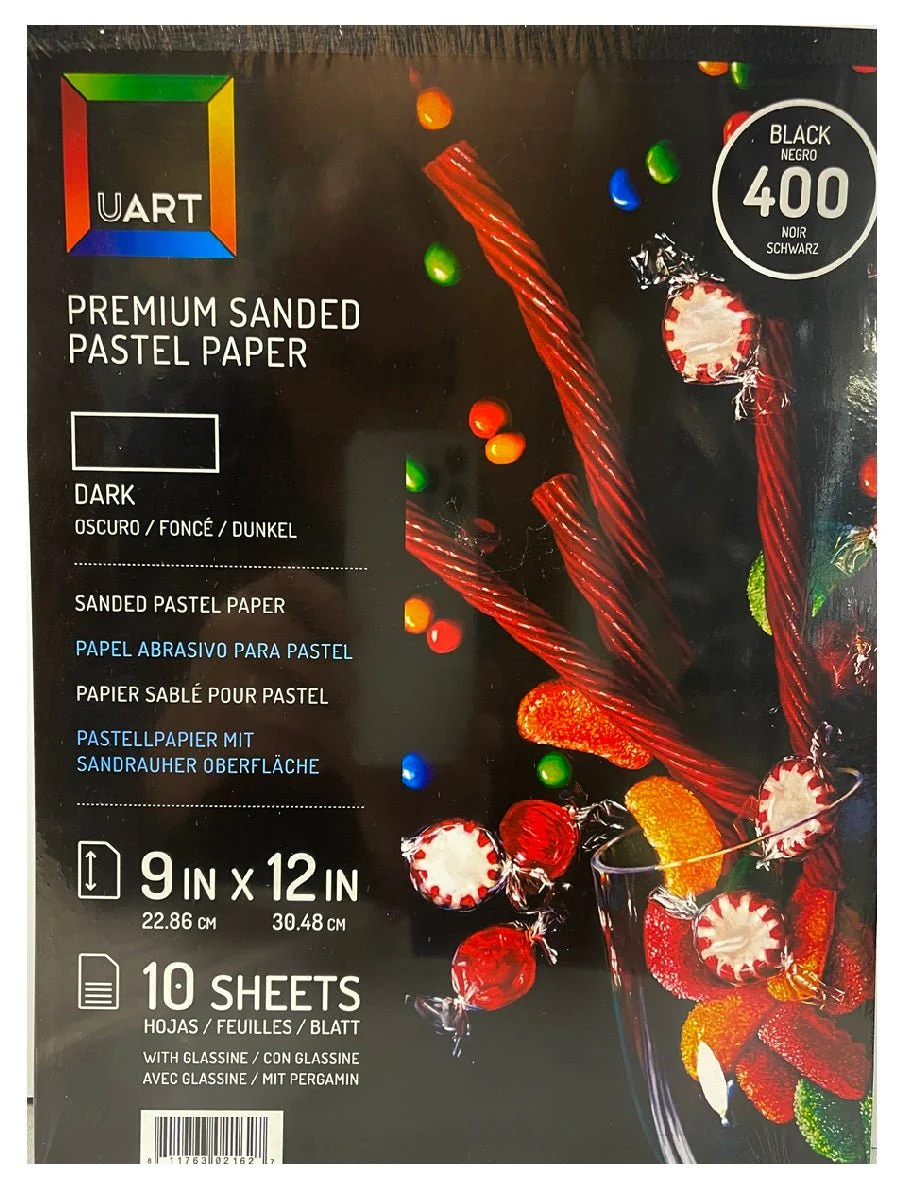 UART Sanded Pastel Paper 400 Grade Dark (Black) - 9" x 12" - 10 Sheet Pad w/Glassine Protector Pages