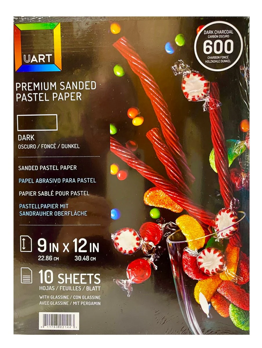 UART Sanded Pastel Paper 600 Grade - Dark (Dark Charcoal) - 9" x 12" - 10 Sheet Pad w/Glassine Protector Pages