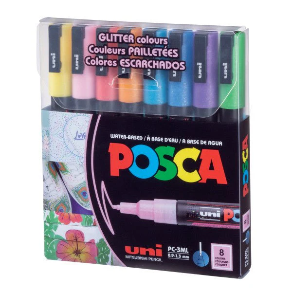 uni POSCA Acrylic Paint Marker - PC-3M Fine - 8 Glitter Color Set