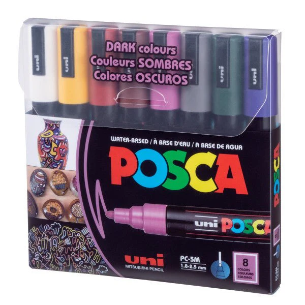 uni POSCA Acrylic Paint Marker - PC-5M Medium - 8 Dark Colors Set