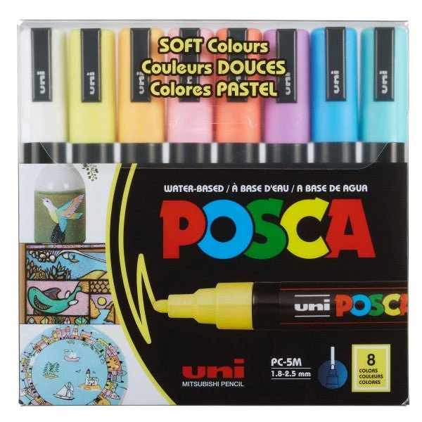 uni POSCA Acrylic Paint Marker - PC-5M Medium - 8 Soft Colors Set