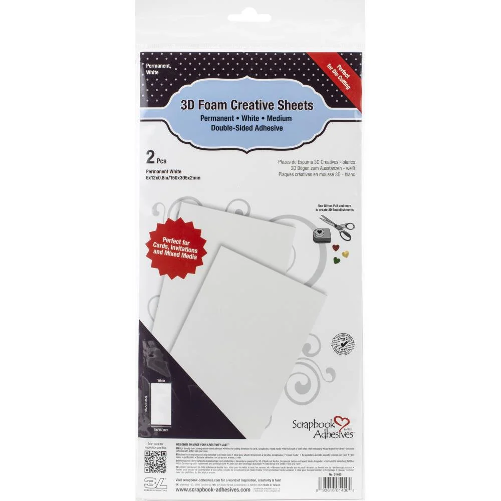 Scrapbook Adhesives 3D Foam Creative Sheets 6 x 12 x 0.8 inch - 2 Pack