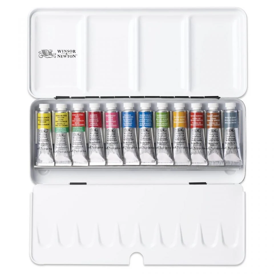 Winsor & Newton Professional Watercolour Tube Travel Tin - 12 Tubes (previously named Lightweight Sketchers Box)