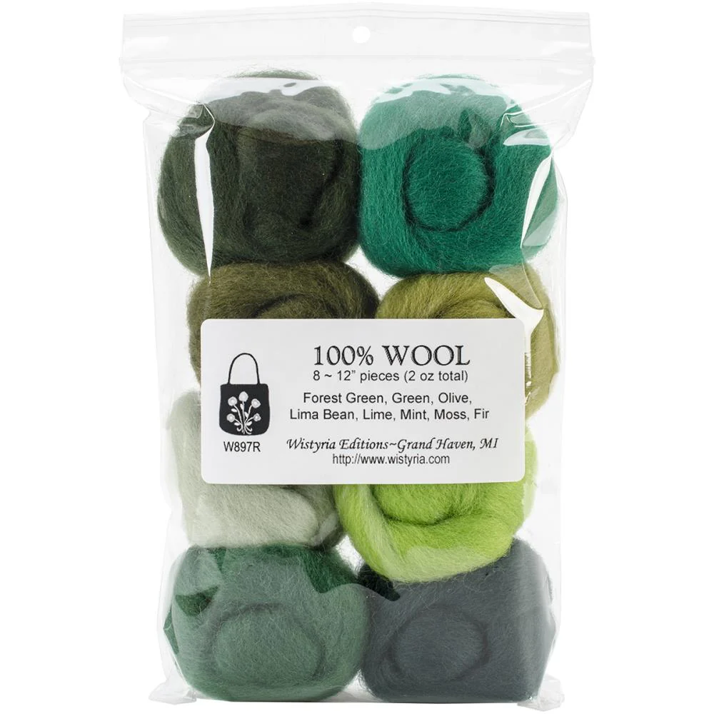 Wistyria Editions Wool Roving 8pcs - Jungle