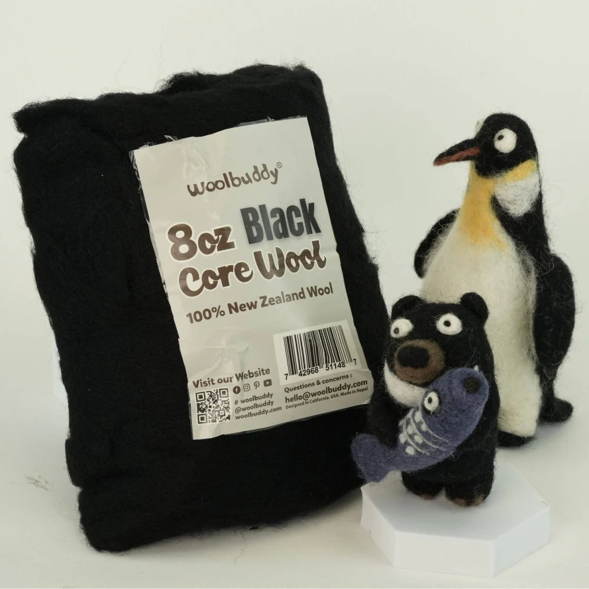 Woolbuddy - 8oz Core Wool for Needle Felting - Black