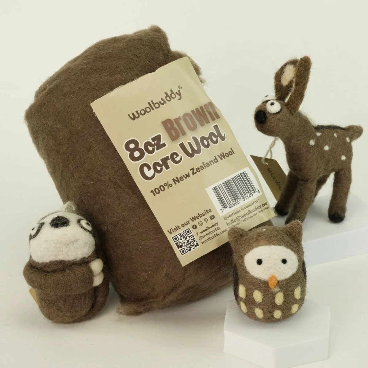 Woolbuddy - 8oz Core Wool for Needle Felting - Brown