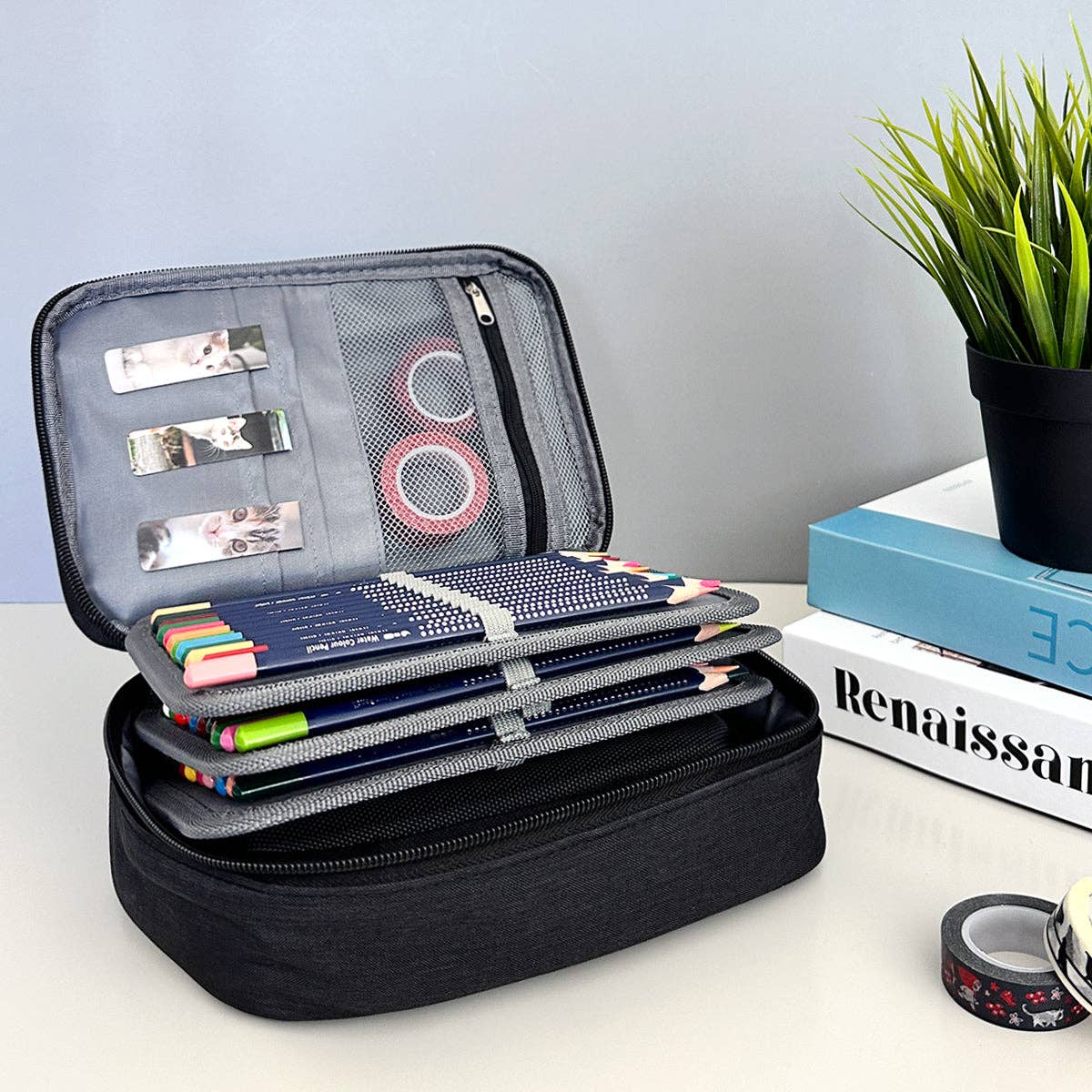 Large Capacity 72 Slot Pencil Case - Black - Image 24
