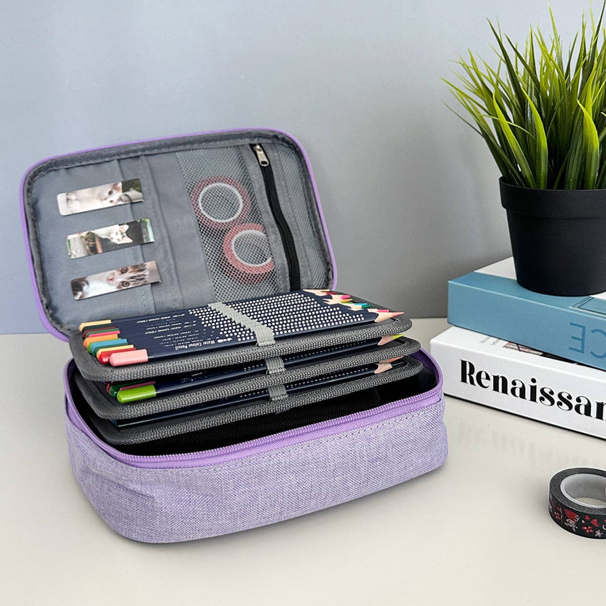 Large Capacity 72 Slot Pencil Case - Lavender - Image 10