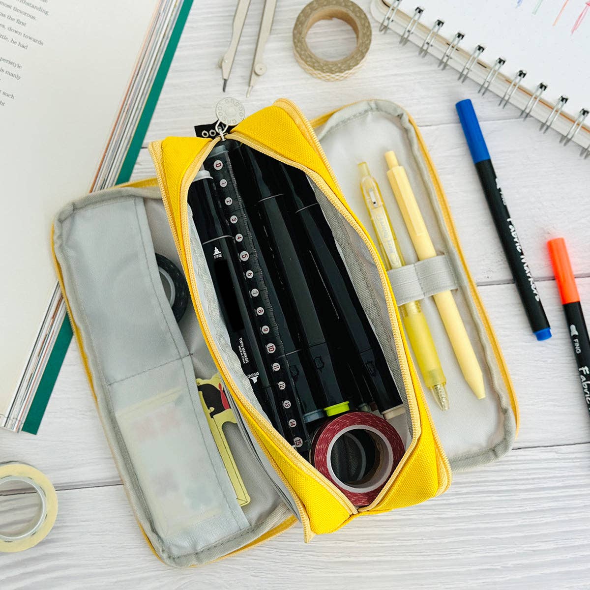 Pencil Case, 3 Compartment Pouch - Black - Image 10