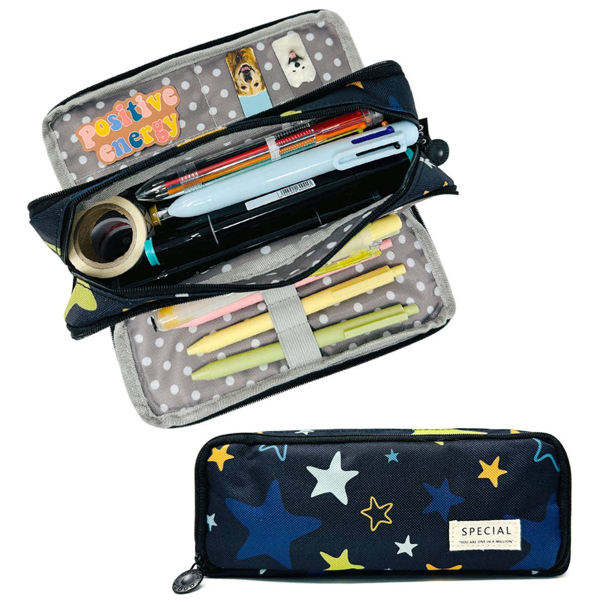 Pencil Case, 3 Compartment Pouch - Black - Image 19