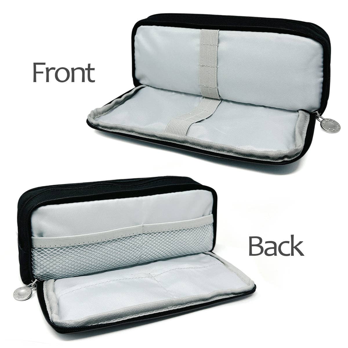 Pencil Case, 3 Compartment Pouch - Black - Image 3