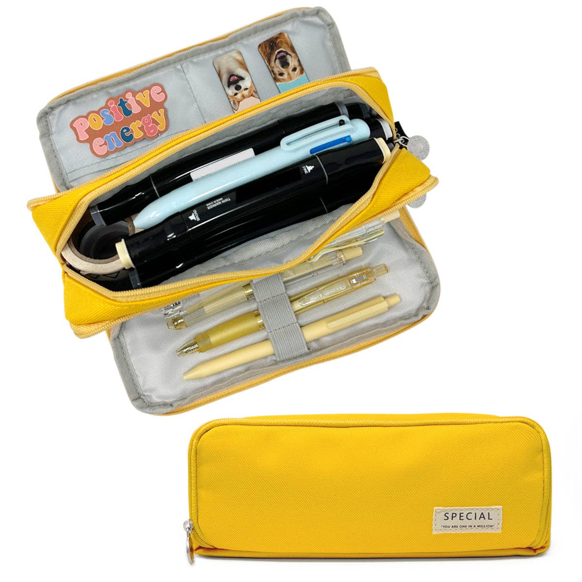Pencil Case, 3 Compartment Pouch - Black - Image 7