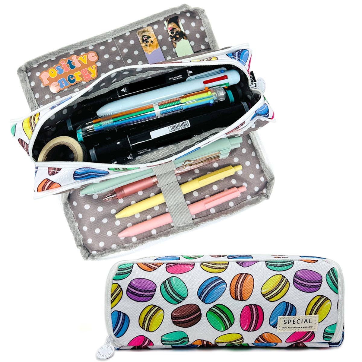 Pencil Case, 3 Compartment Pouch - Macarons