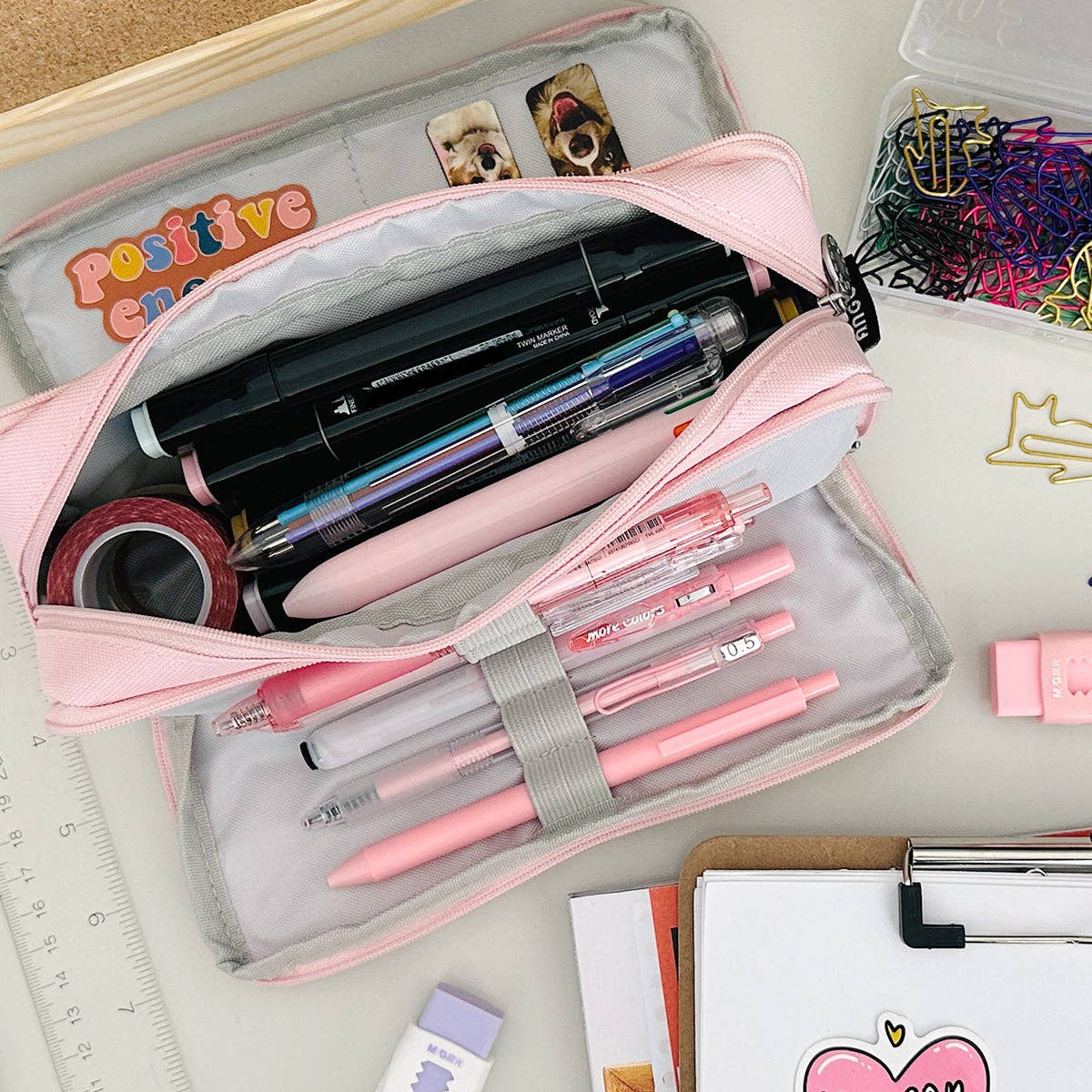 Pencil Case, 3 Compartment Pouch - Macarons - Image 18