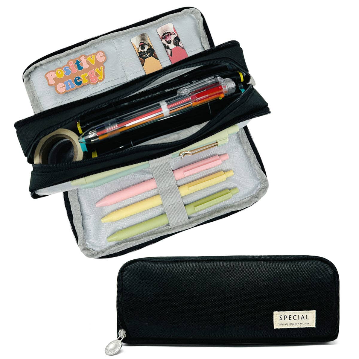 Pencil Case, 3 Compartment Pouch - Macarons - Image 2
