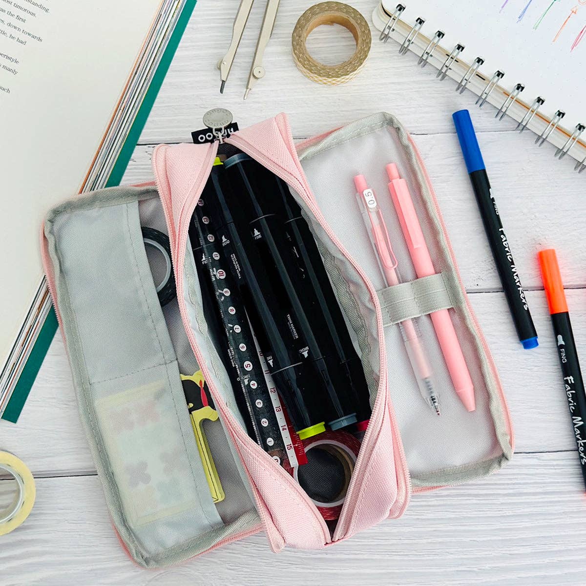 Pencil Case, 3 Compartment Pouch - Pink - Image 16