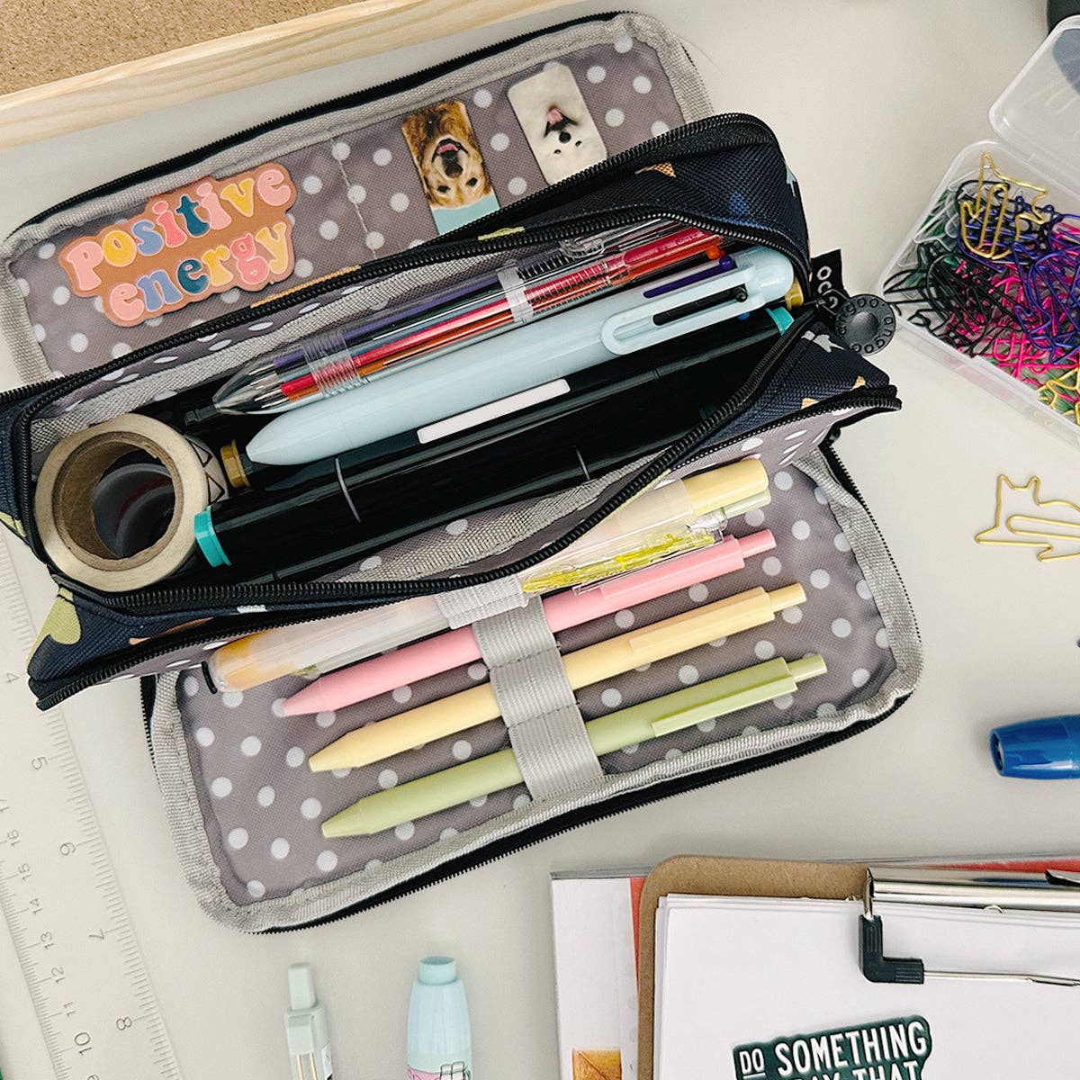 Pencil Case, 3 Compartment Pouch - Yellow - Image 23