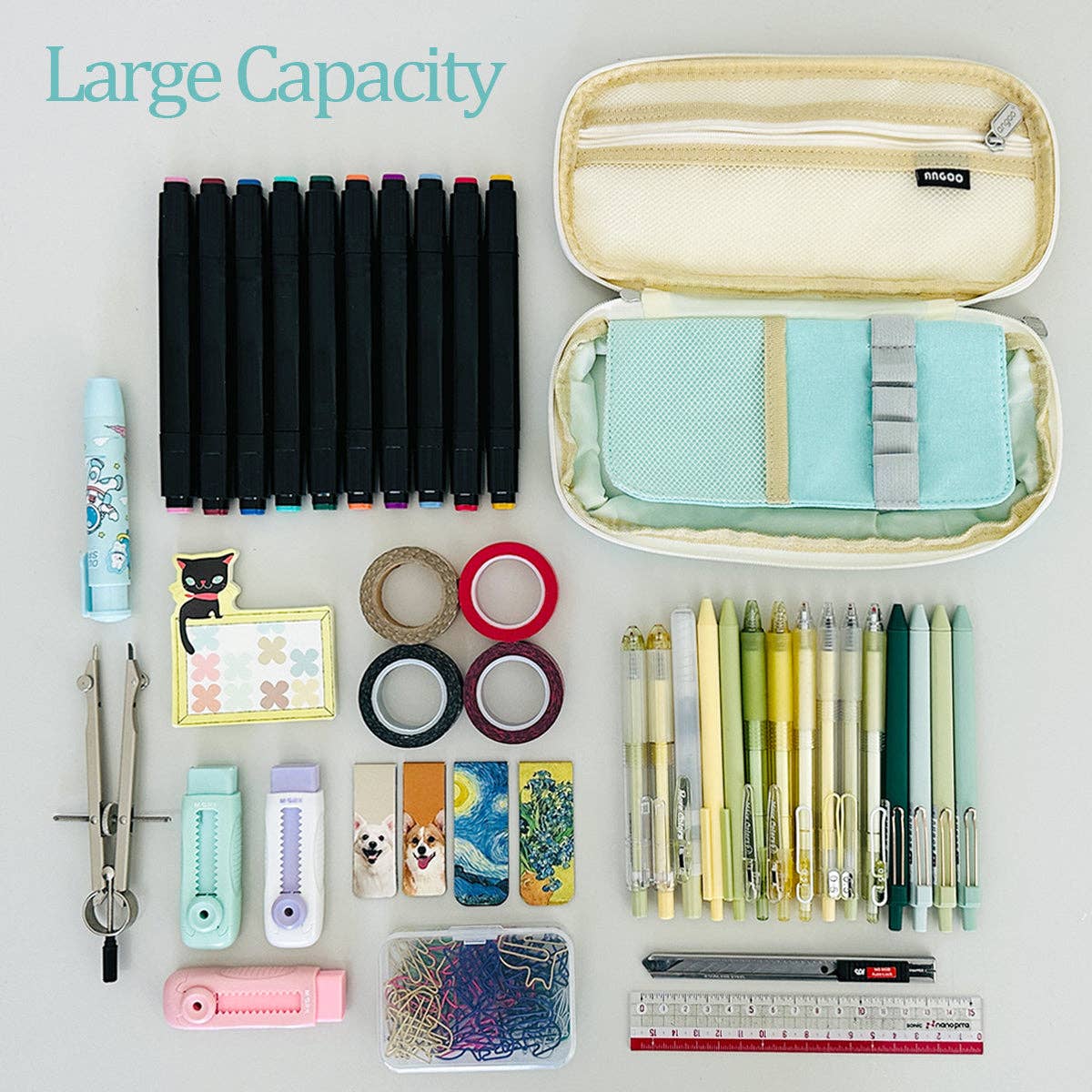 Large Capacity Pencil Case Expandable Pencil Pouch - Aqua - Image 18