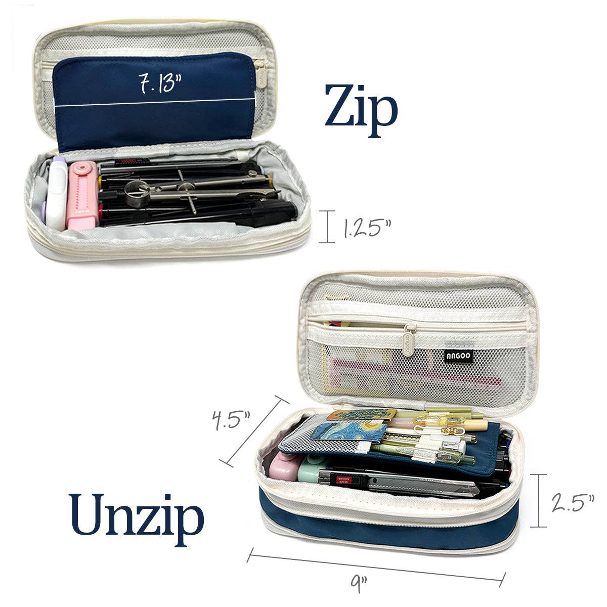 Large Capacity Pencil Case Expandable Pencil Pouch - Aqua - Image 3