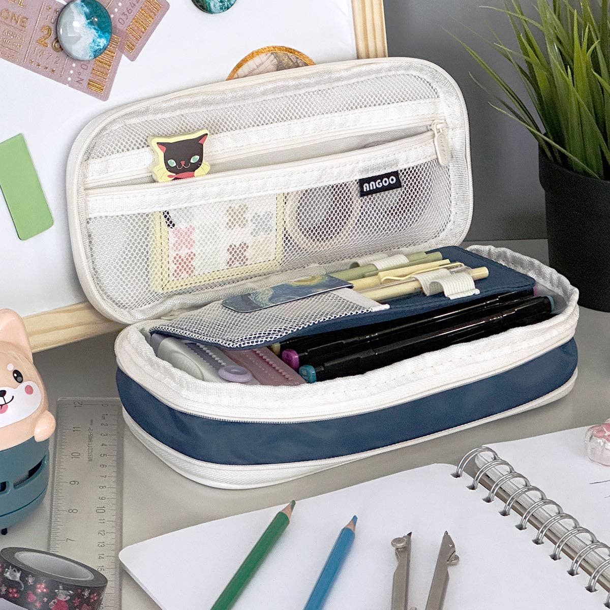 Large Capacity Pencil Case Expandable Pencil Pouch - Aqua - Image 5