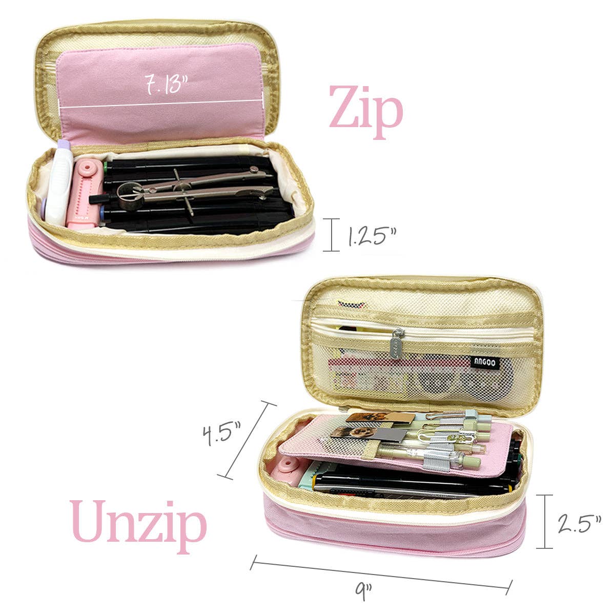 Large Capacity Pencil Case Expandable Pencil Pouch - Pink - Image 19