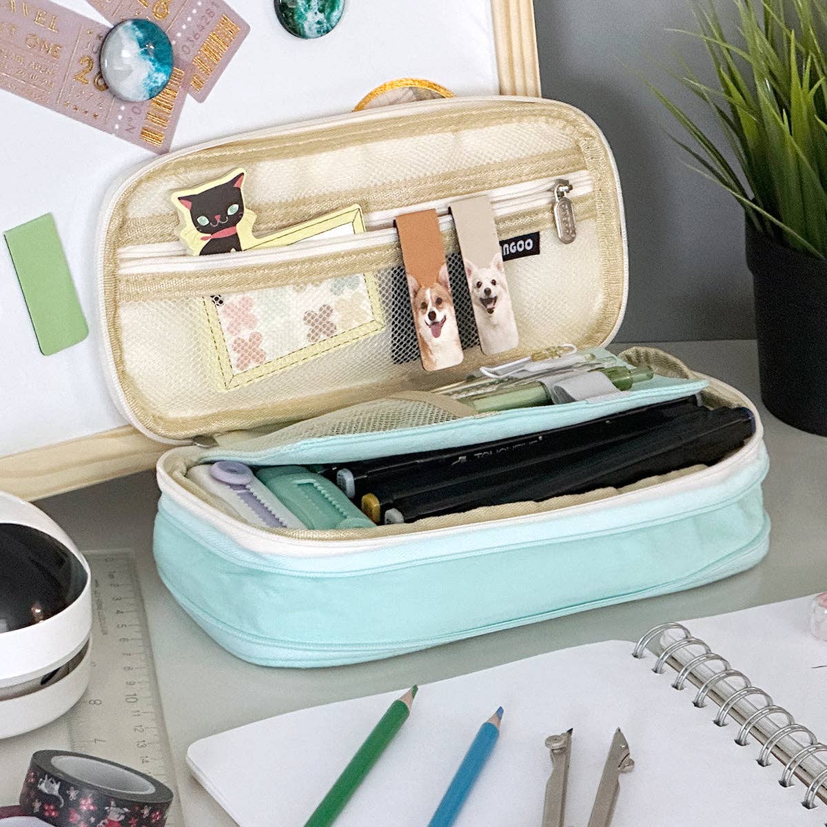 Wrapables Large Capacity Pencil Case Expandable Pencil Pouch - Pistachio Green - Image 15