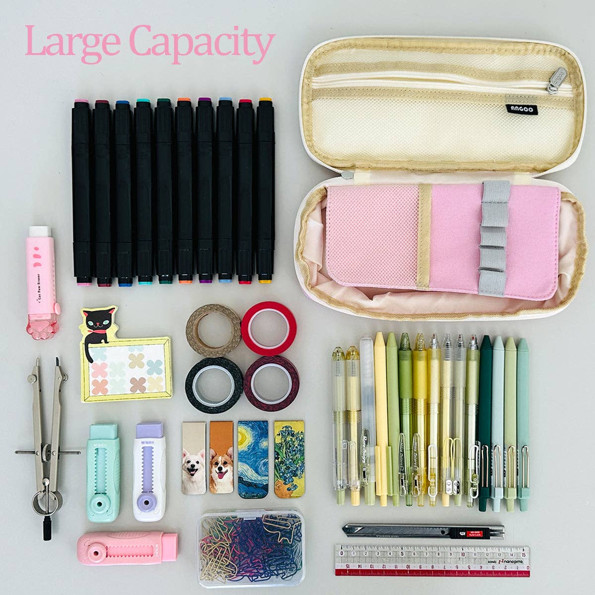 Wrapables Large Capacity Pencil Case Expandable Pencil Pouch - Pistachio Green - Image 23