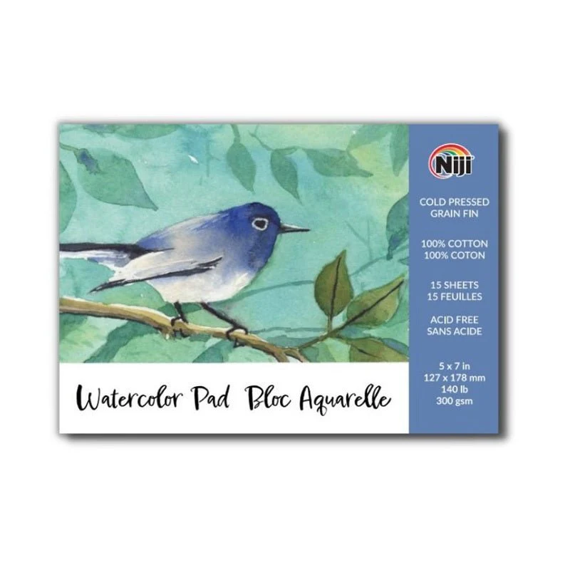 Yasutomo Niji Watercolor Paper Pad - 100% Cotton - Cold Press - 5"X7" - 15 Sheets