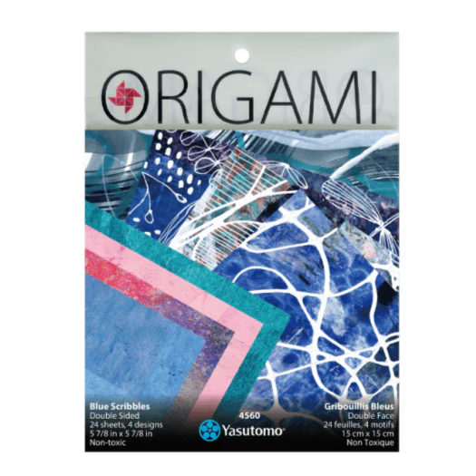Yasutomo Origami Blue Scribbles 4 Patterns Double Sided 24 Sheets