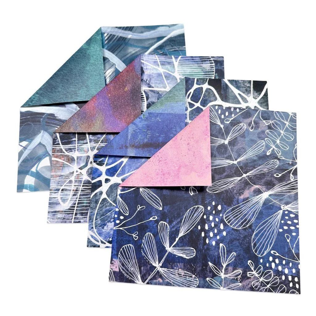 Yasutomo Origami Blue Scribbles 4 Patterns Double Sided 24 Sheets - Image 2