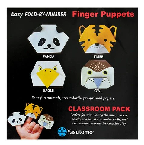 Yasutomo Origami Finger Puppets - Classroom Pack - 4 Animals 100 Sheets