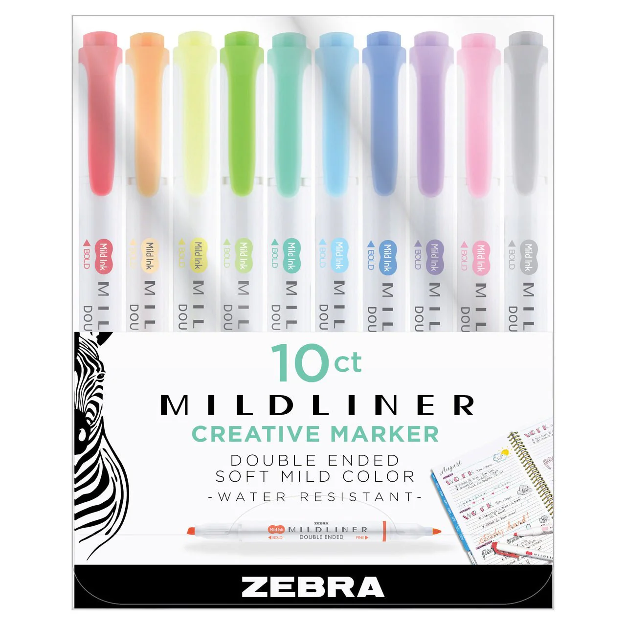 Zebra Mildliner Creative Marker -  10 Assorted Colors Set