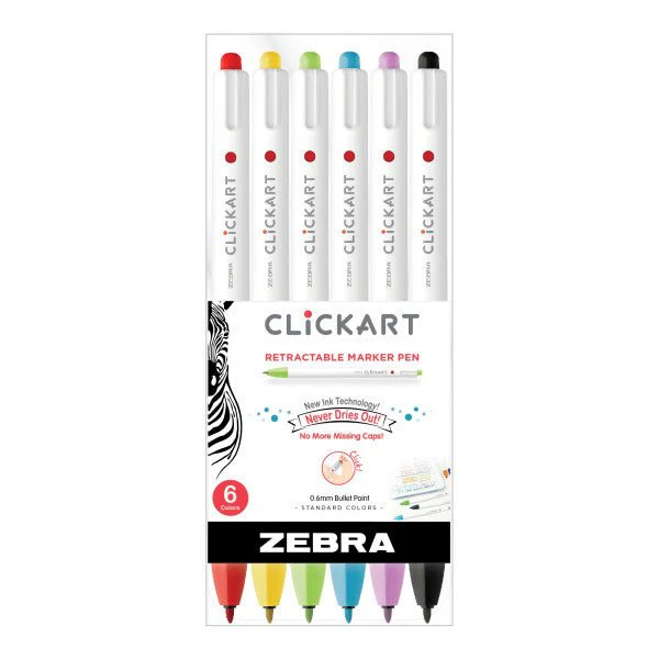 Zebra ClickArt Retractable Marker Pen .6mm 6 Color Set