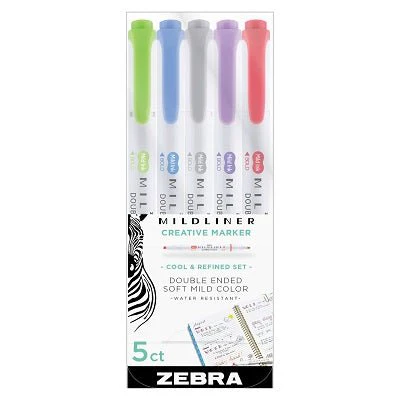 Zebra Mildliner Creative Marker -  5 Cool and Refined Colors Set