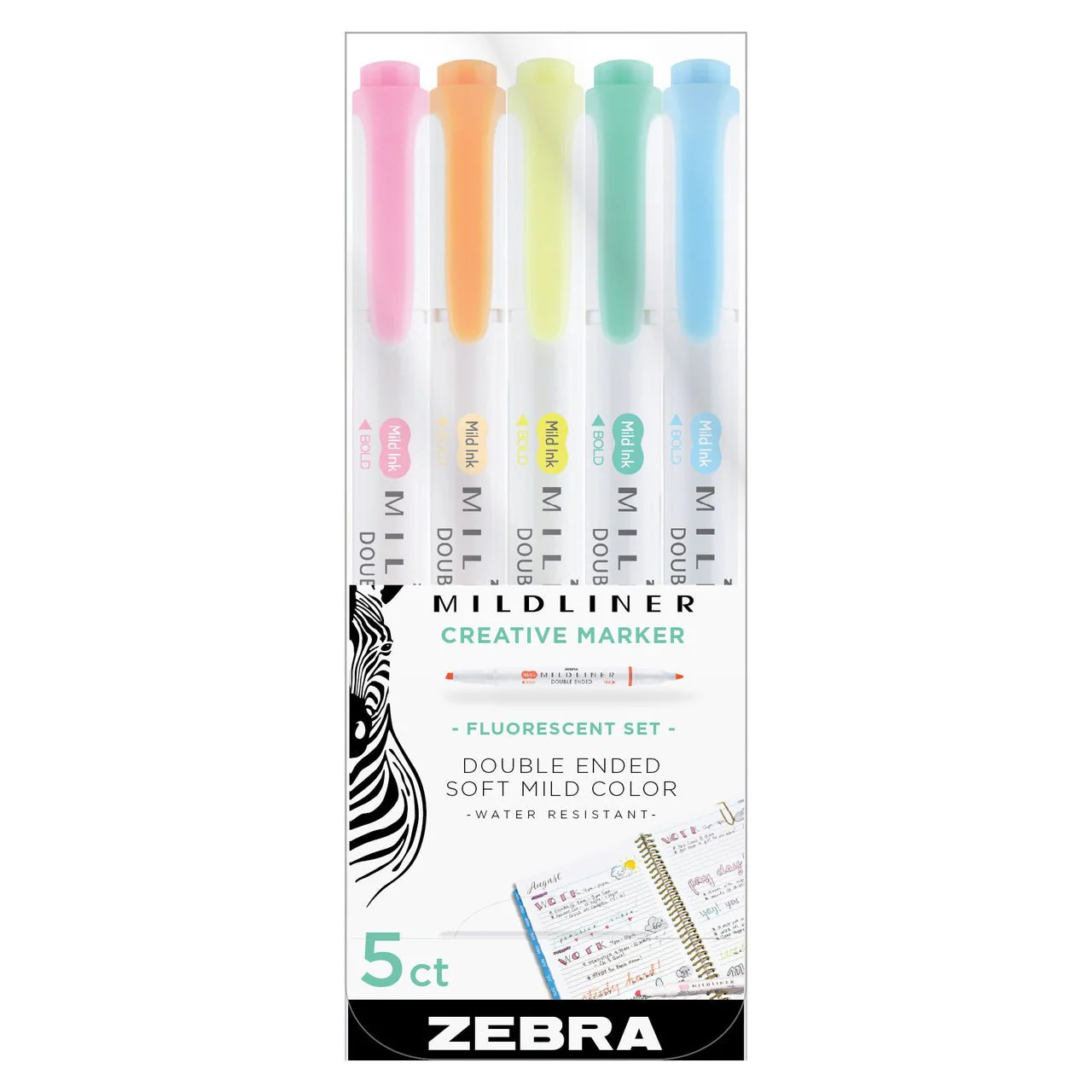 Zebra Mildliner Creative Marker -  5 Fluorescent Colors Set
