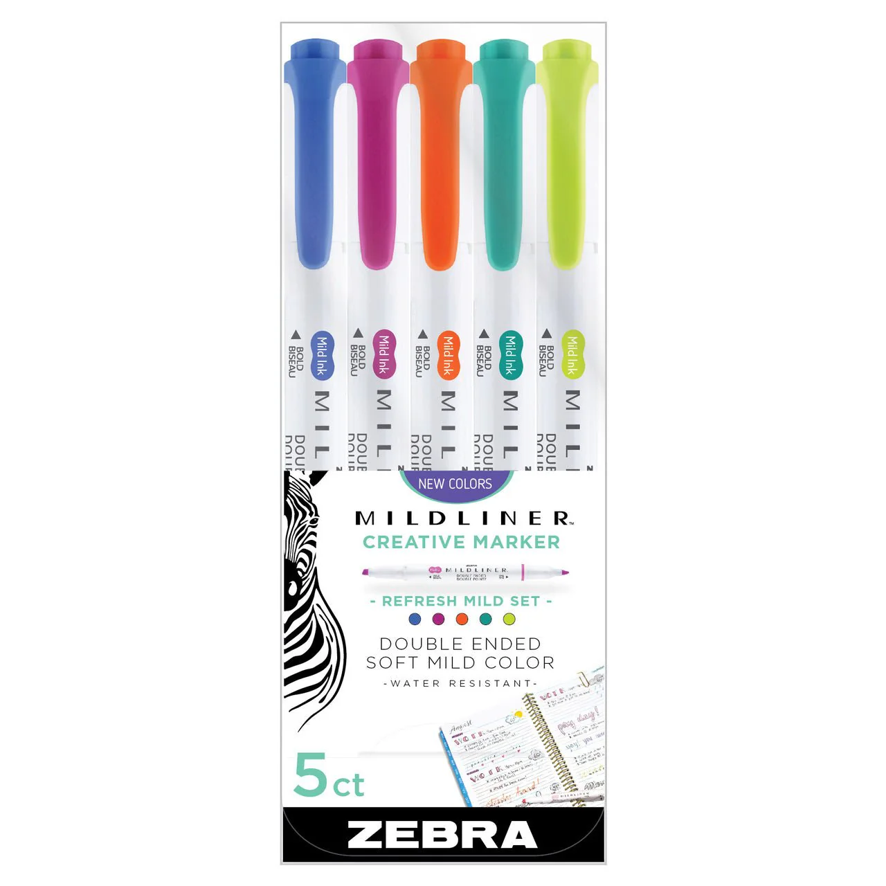 Zebra Mildliner Creative Marker -  5 Friendly Mild Colors Set