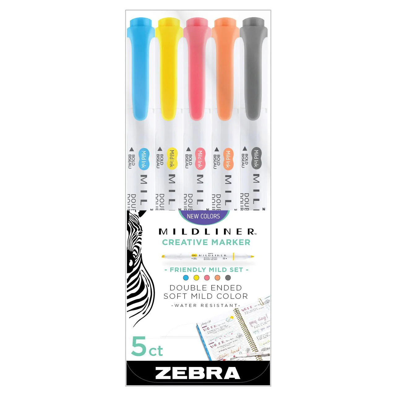 Zebra Mildliner Creative Marker -  5 Refresh Mild Colors Set