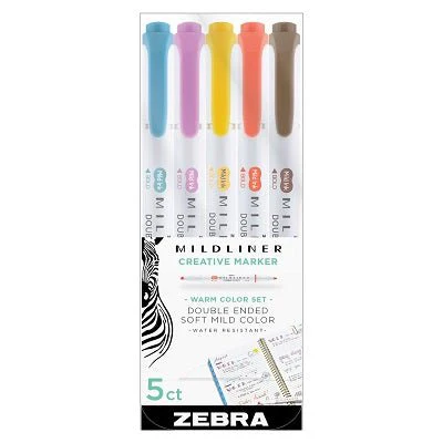 Zebra Mildliner Creative Marker -  5 Warm Colors Set