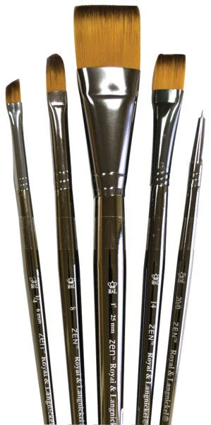 Royal Brush Zen Series 73 All Media Short Handle Set C - Set of 5 (Wash 1", Angular 1/4", Filbert 8, Shader 14, Spotter 20/0)